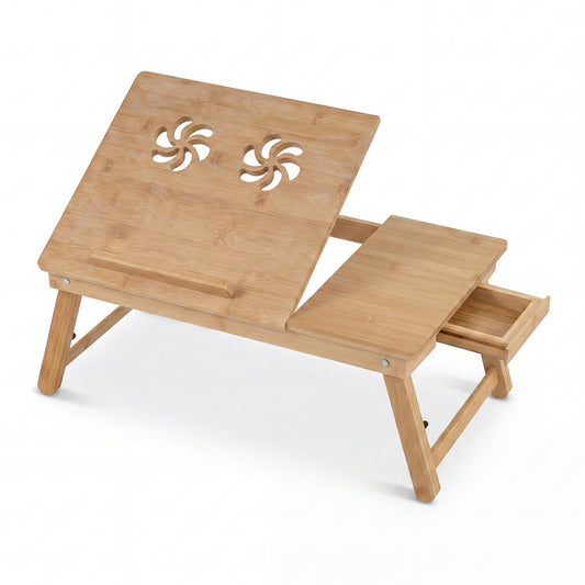 Bamboo Laptop Lap Tray, Adjustable Legs, Tilting Heat-Dissipation Top, Natural Laptop Tables & Printer Stands Natural at Gallery Canada