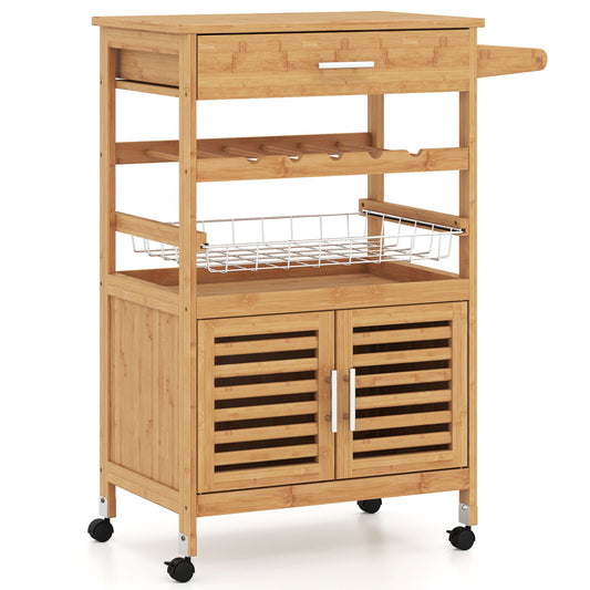 Bamboo Rolling Kitchen Island Trolley Kitchen Islands & Carts Natural at Gallery Canada