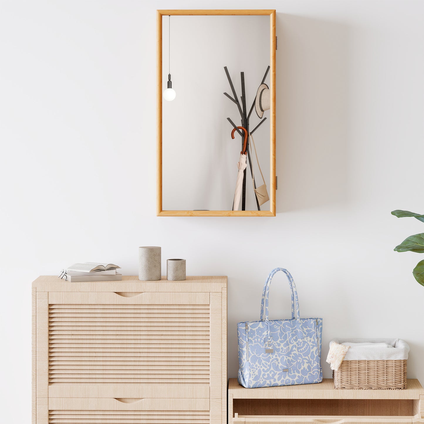 Bamboo Small Medicine Cabinet with Mirror Door and Removable Shelves, Natural Wall Cabinets at Gallery Canada