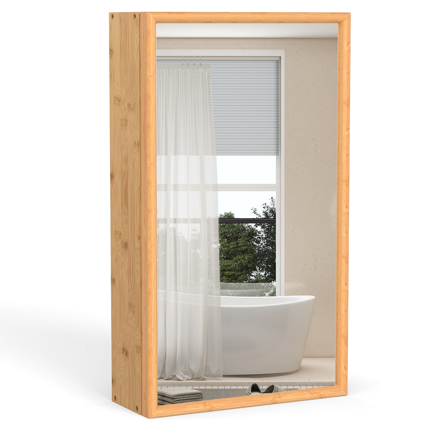Bamboo Small Medicine Cabinet with Mirror Door and Removable Shelves, Natural Wall Cabinets Natural at Gallery Canada