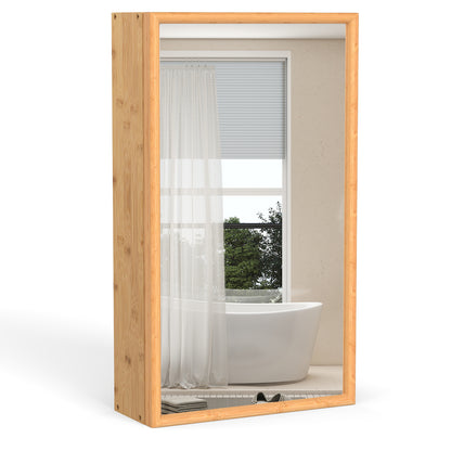 Bamboo Small Medicine Cabinet with Mirror Door and Removable Shelves, Natural Wall Cabinets Natural at Gallery Canada