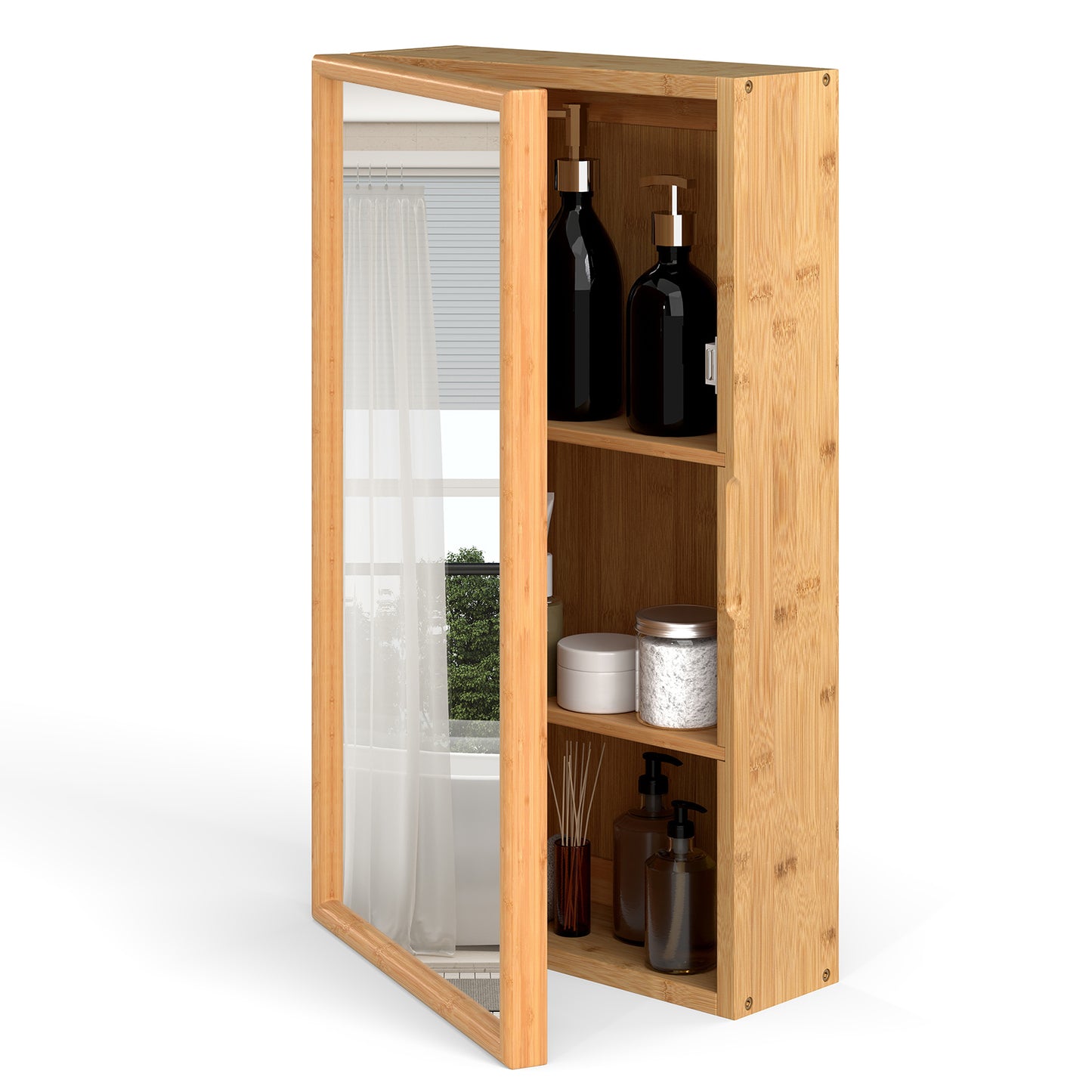 Bamboo Small Medicine Cabinet with Mirror Door and Removable Shelves, Natural Wall Cabinets at Gallery Canada