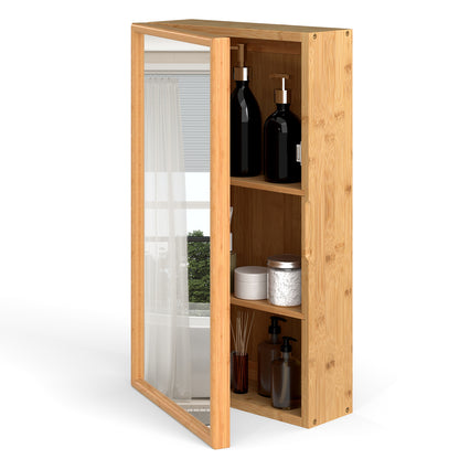 Bamboo Small Medicine Cabinet with Mirror Door and Removable Shelves, Natural Wall Cabinets at Gallery Canada