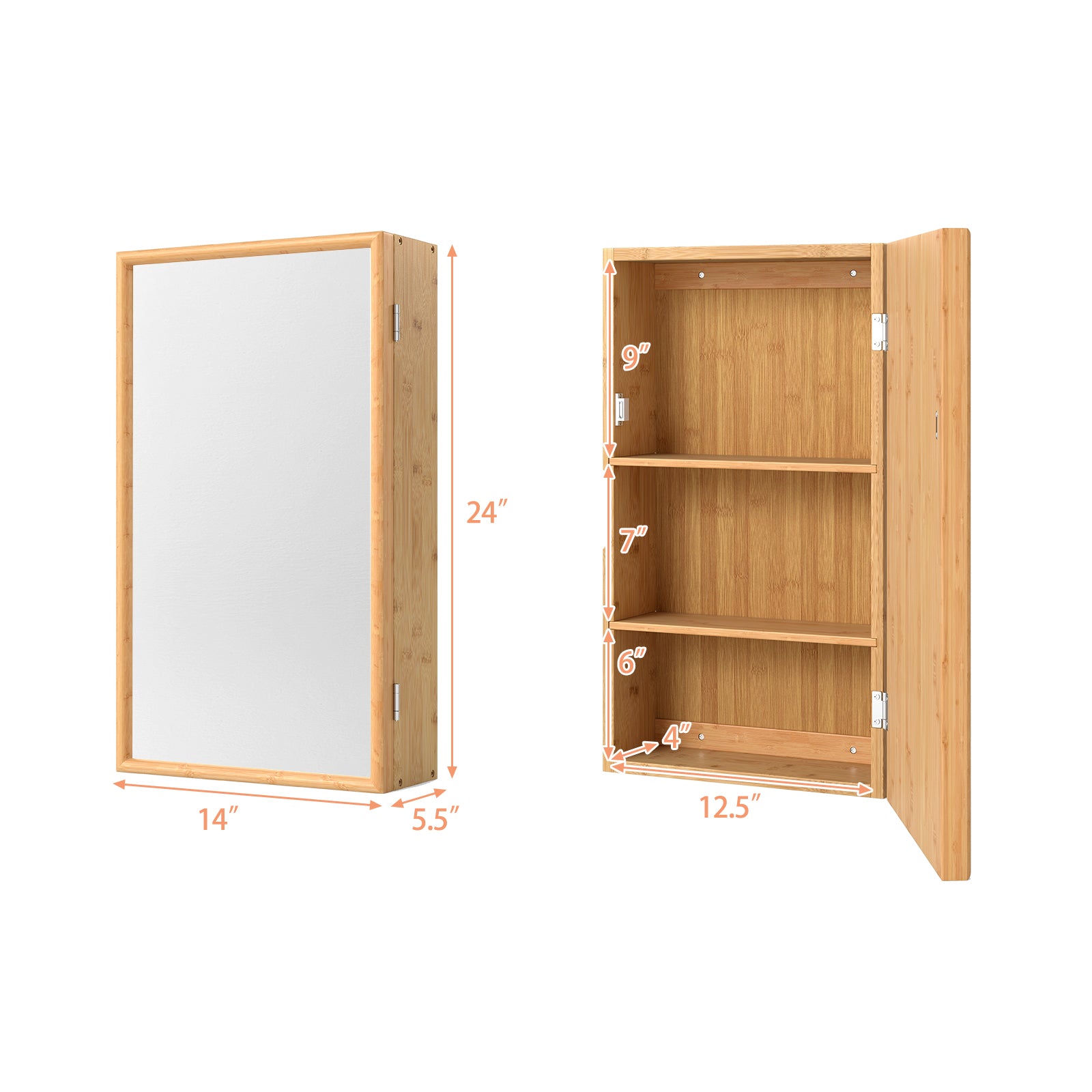 Bamboo Small Medicine Cabinet with Mirror Door and Removable Shelves, Natural Wall Cabinets at Gallery Canada