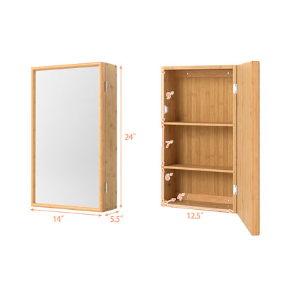 Bamboo Small Medicine Cabinet with Mirror Door and Removable Shelves, Natural Wall Cabinets at Gallery Canada