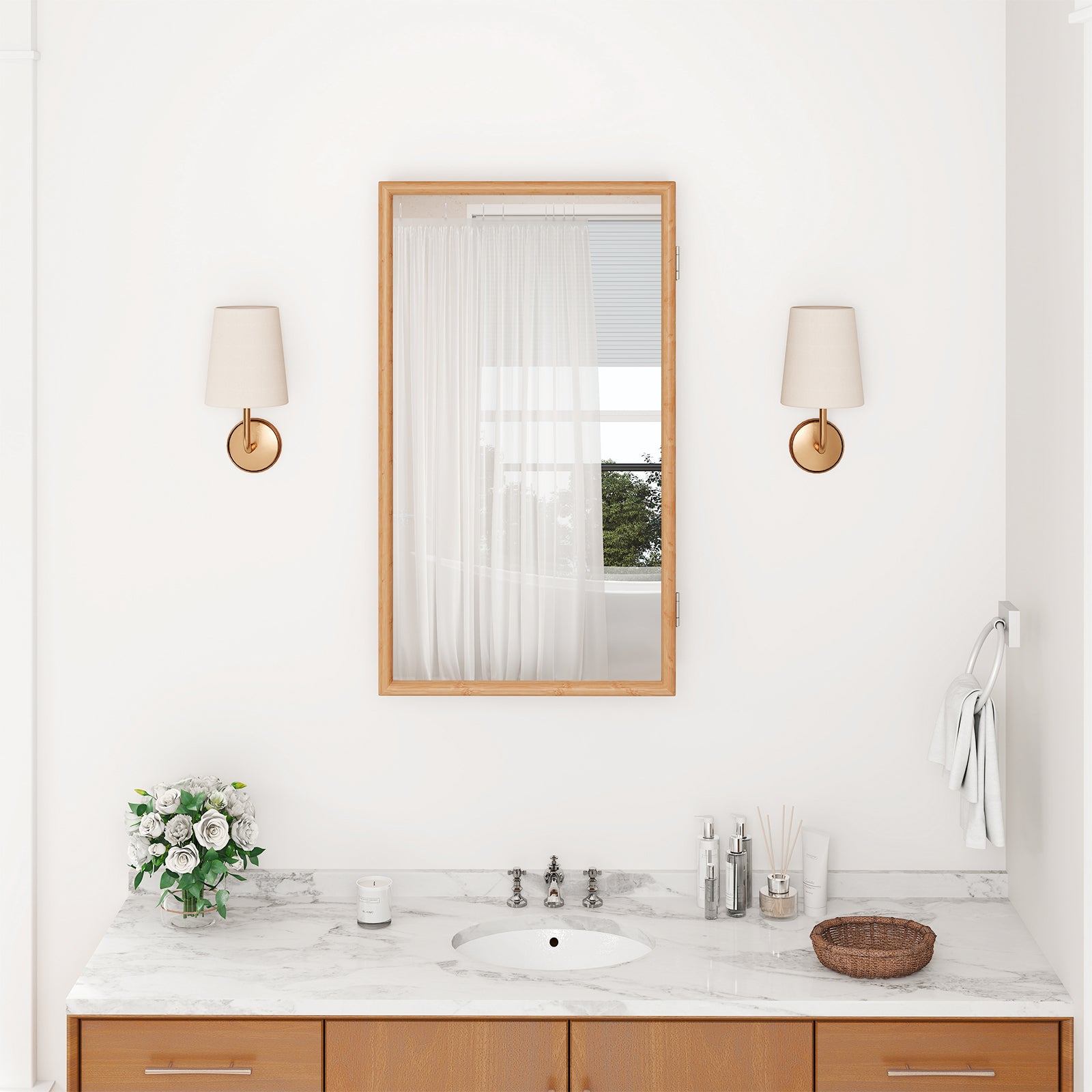Bamboo Small Medicine Cabinet with Mirror Door and Removable Shelves, Natural Wall Cabinets at Gallery Canada