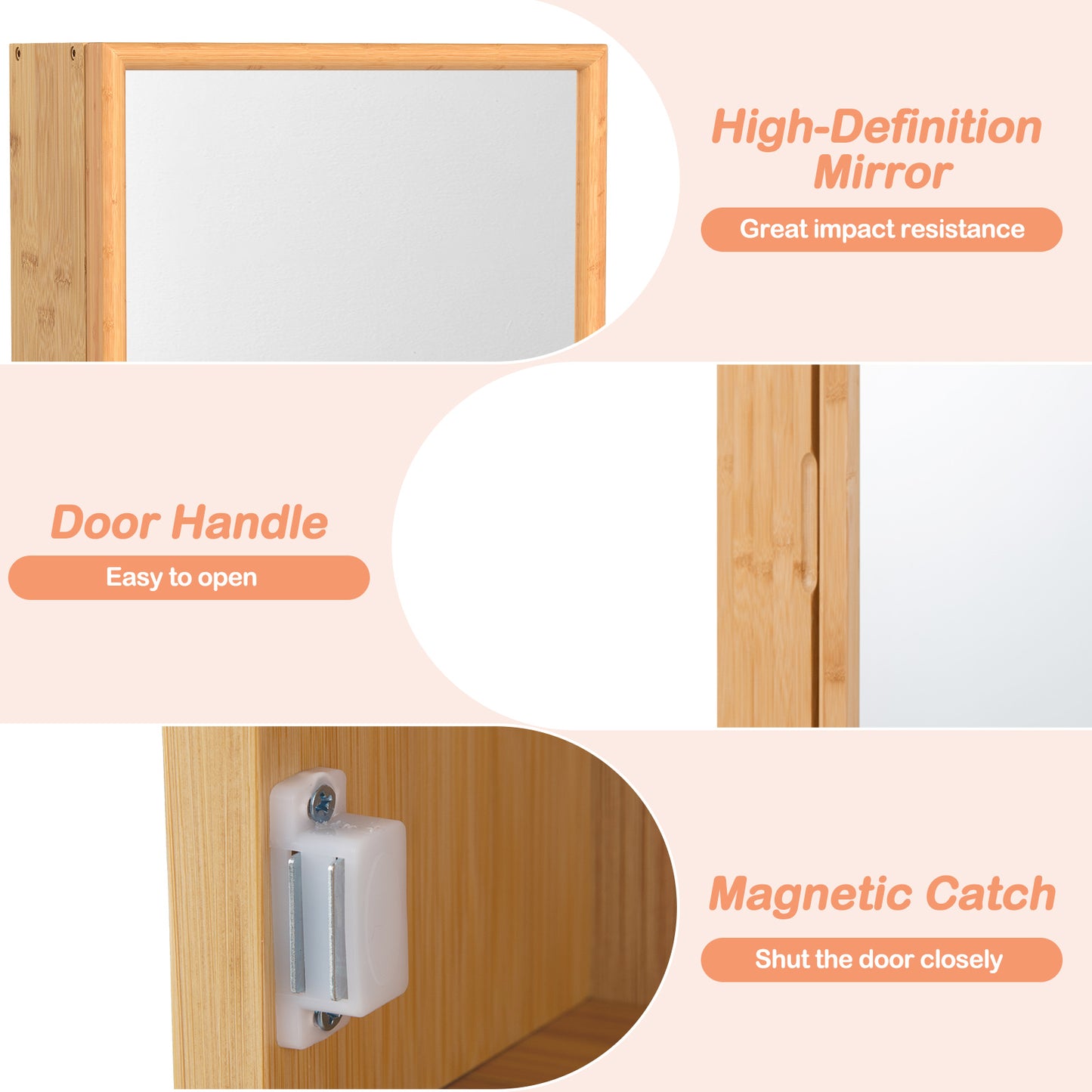 Bamboo Small Medicine Cabinet with Mirror Door and Removable Shelves, Natural Wall Cabinets at Gallery Canada
