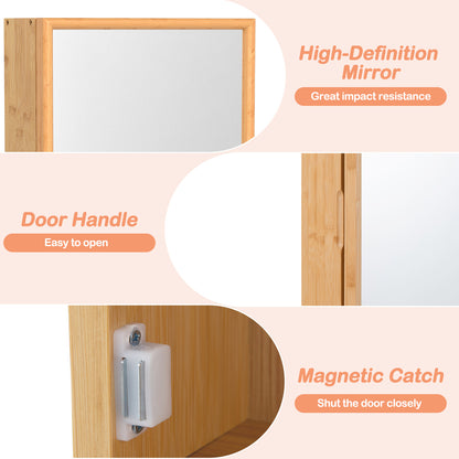 Bamboo Small Medicine Cabinet with Mirror Door and Removable Shelves, Natural Wall Cabinets at Gallery Canada