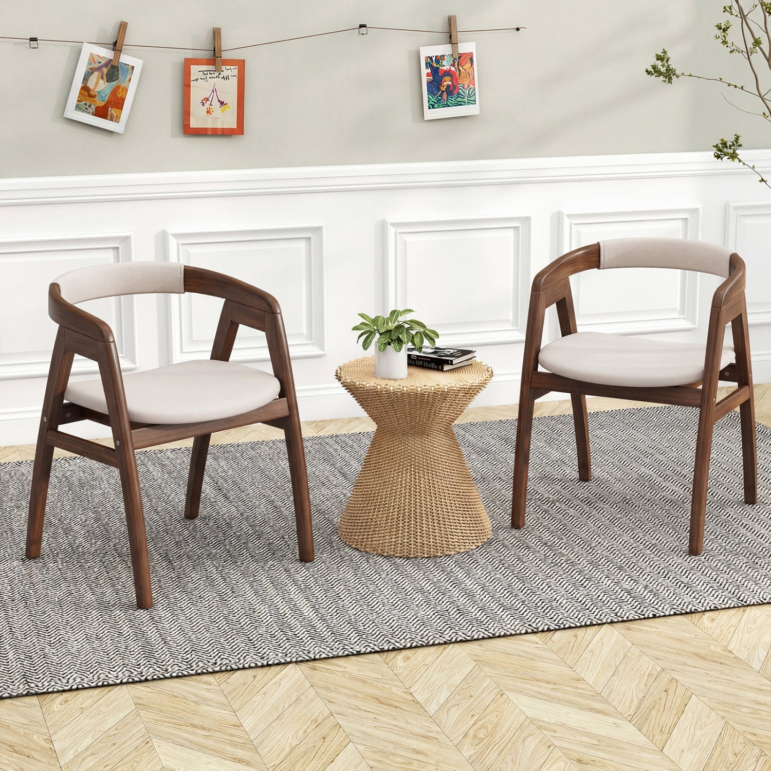 Bamboo Upholstered Dining Chair, Curved Back, Walnut Dining Chairs at Gallery Canada