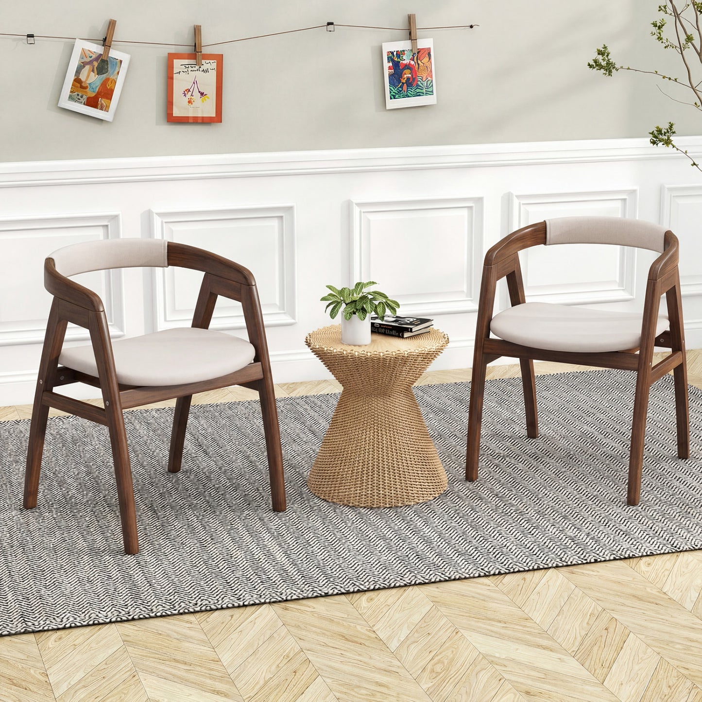 Bamboo Upholstered Dining Chair, Curved Back, Walnut Dining Chairs at Gallery Canada