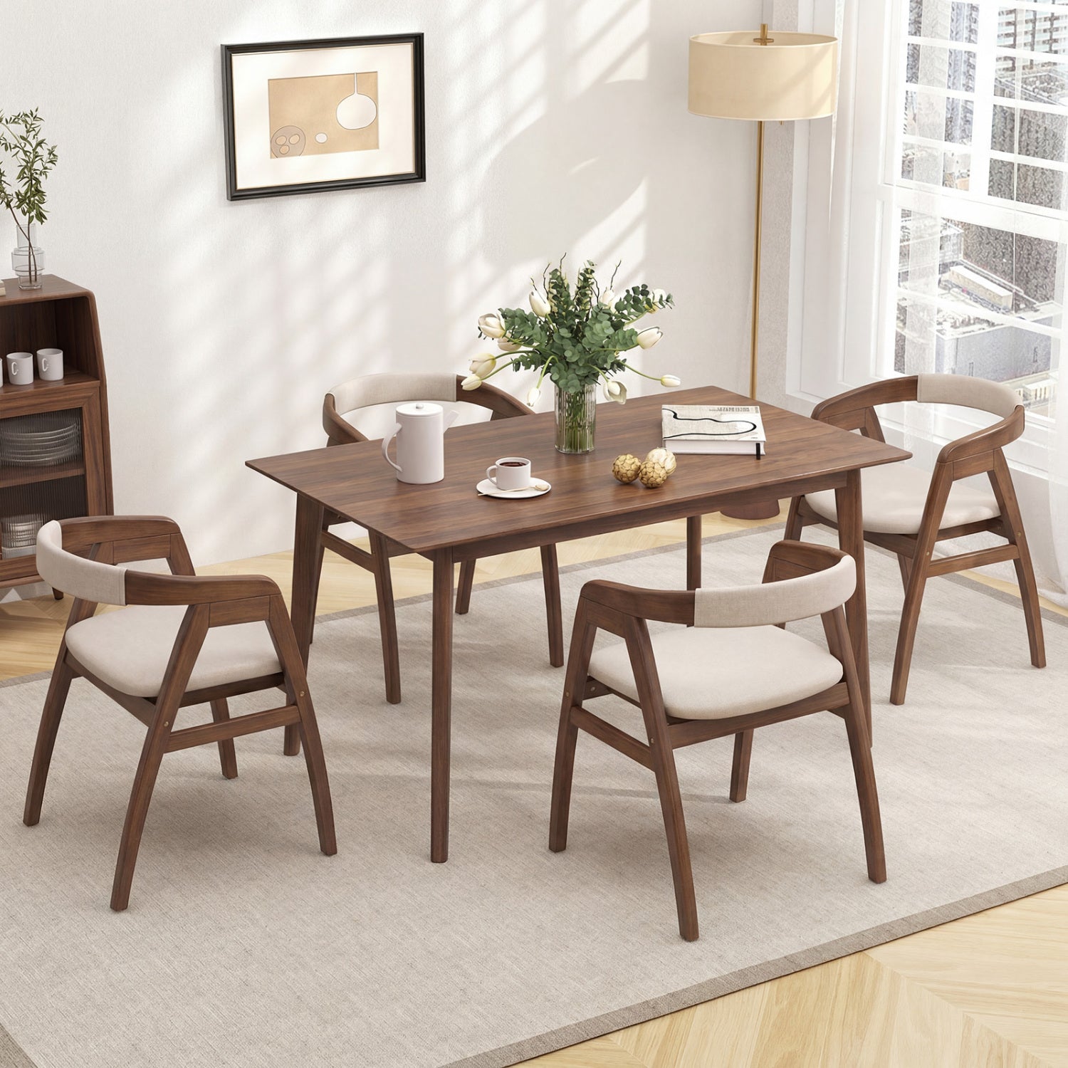 Bamboo Upholstered Dining Chair, Curved Back, Walnut Dining Chairs at Gallery Canada