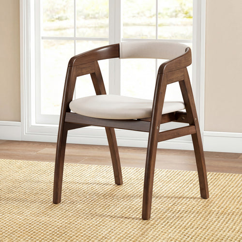 Bamboo Upholstered Dining Chair, Curved Back, Walnut
