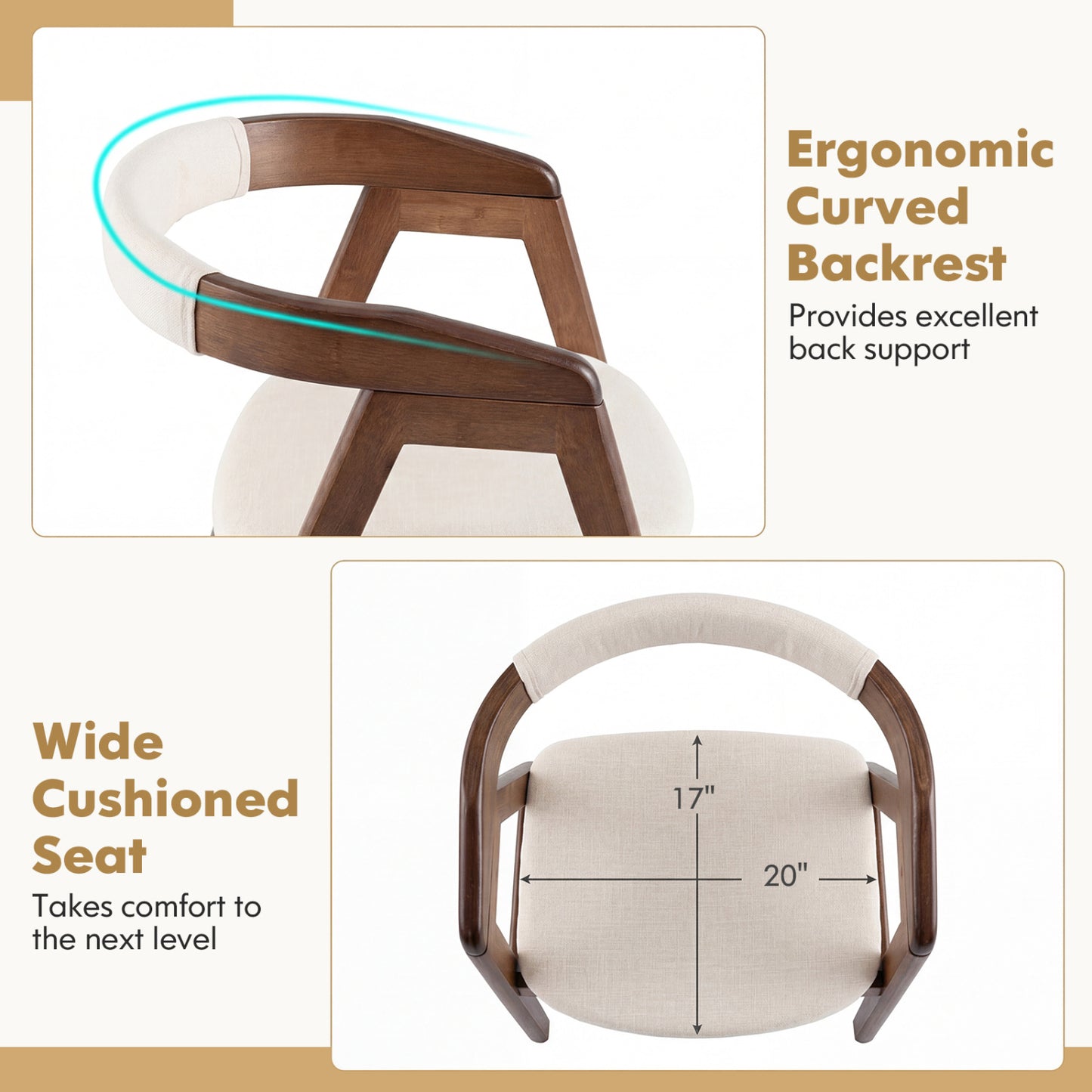 Bamboo Upholstered Dining Chair, Curved Back, Walnut Dining Chairs at Gallery Canada