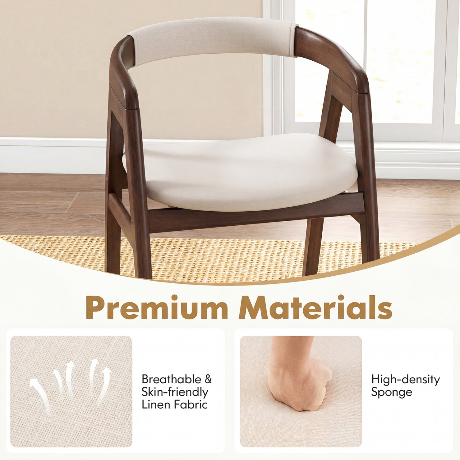 Bamboo Upholstered Dining Chair, Curved Back, Walnut Dining Chairs at Gallery Canada