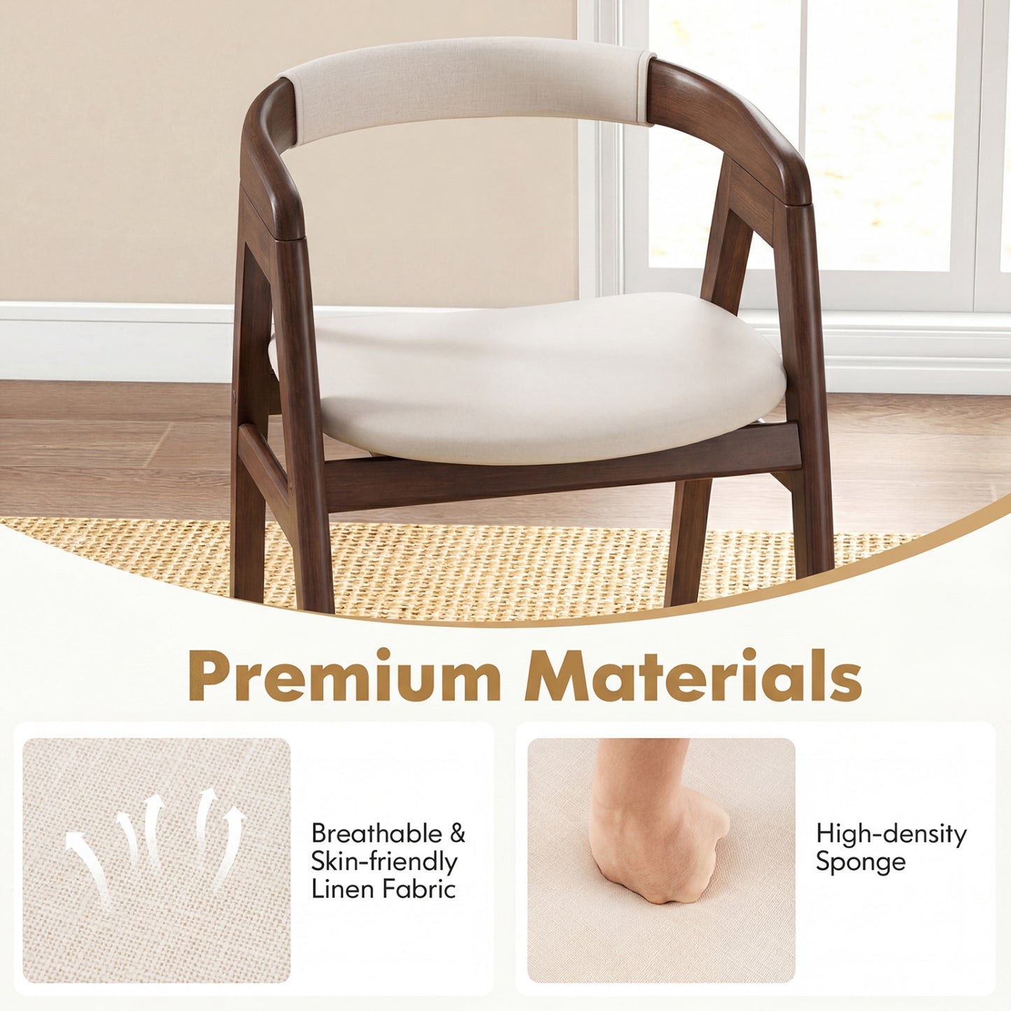 Bamboo Upholstered Dining Chair, Curved Back, Walnut Dining Chairs at Gallery Canada