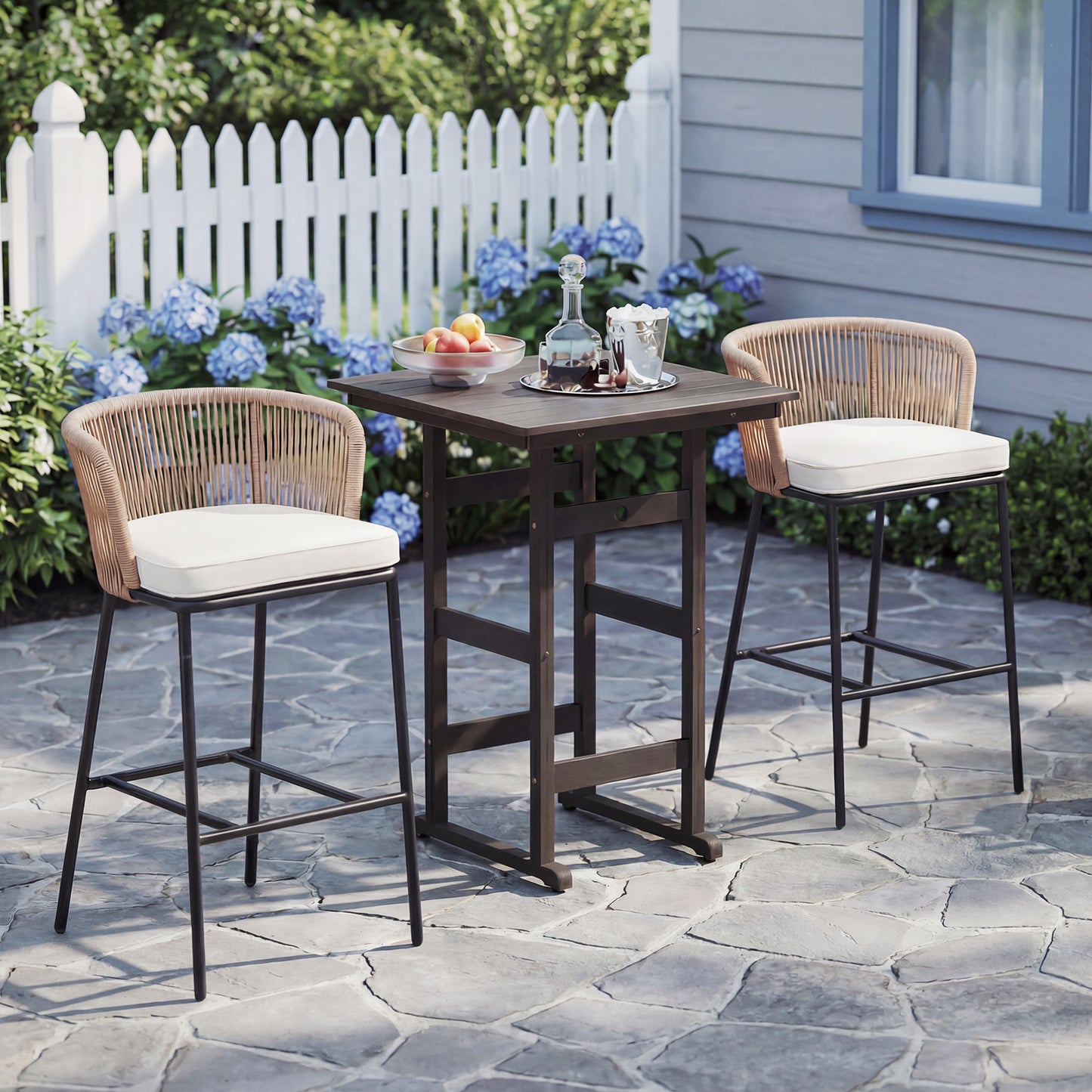 Bar Height Woven Rope Patio Chairs Set of 2, White Outdoor Seating & Patio Chairs at Gallery Canada