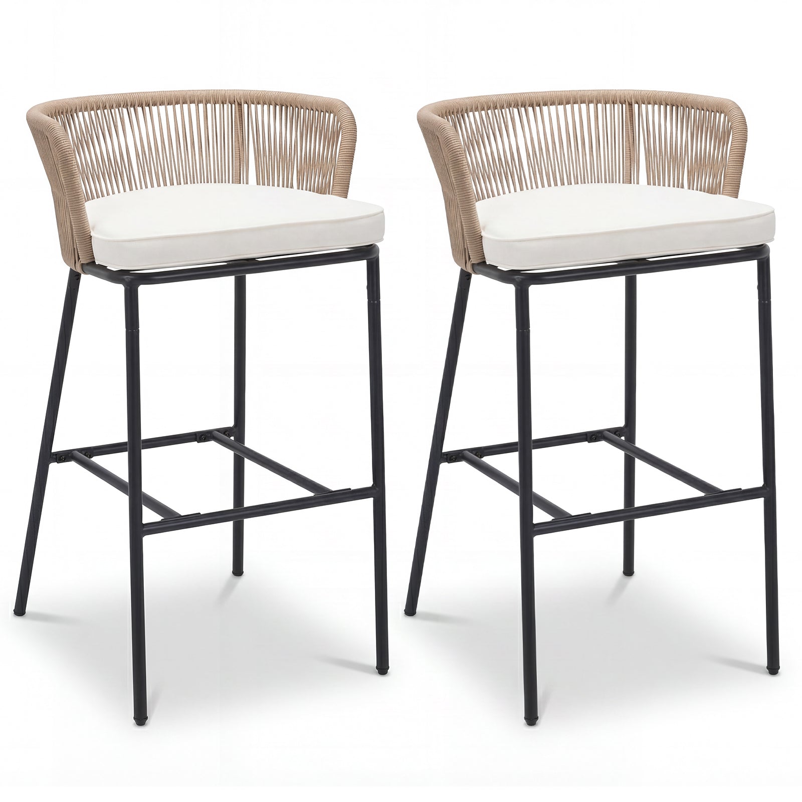 Bar Height Woven Rope Patio Chairs Set of 2, White Outdoor Seating & Patio Chairs White at Gallery Canada