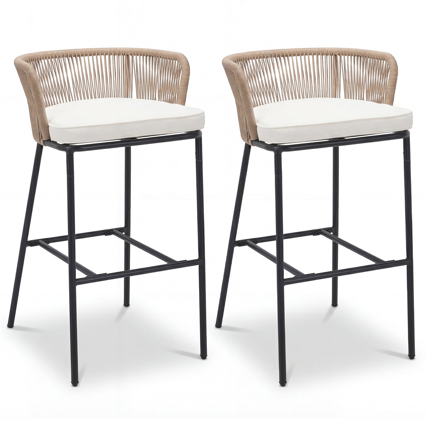 Bar Height Woven Rope Patio Chairs Set of 2, White Outdoor Seating & Patio Chairs White at Gallery Canada