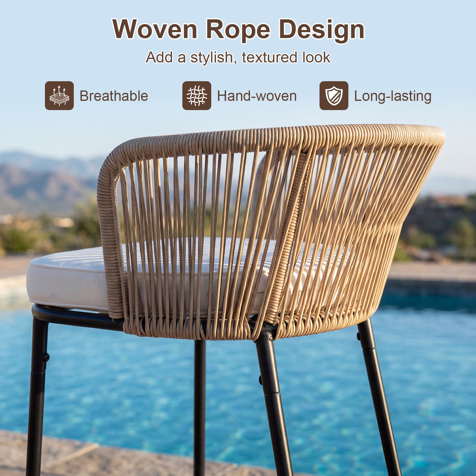Bar Height Woven Rope Patio Chairs Set of 2, White Outdoor Seating & Patio Chairs at Gallery Canada