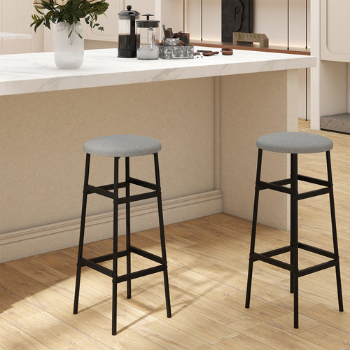 Metal Frame Bar Stools Set of 2, Gray, Black