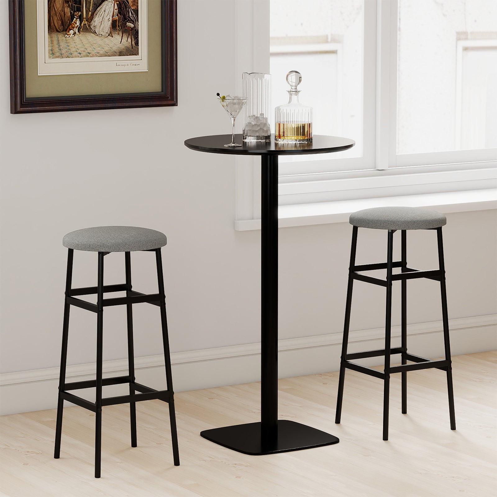 Metal Frame Bar Stools Set of 2, Gray, Black Bar Stools at Gallery Canada