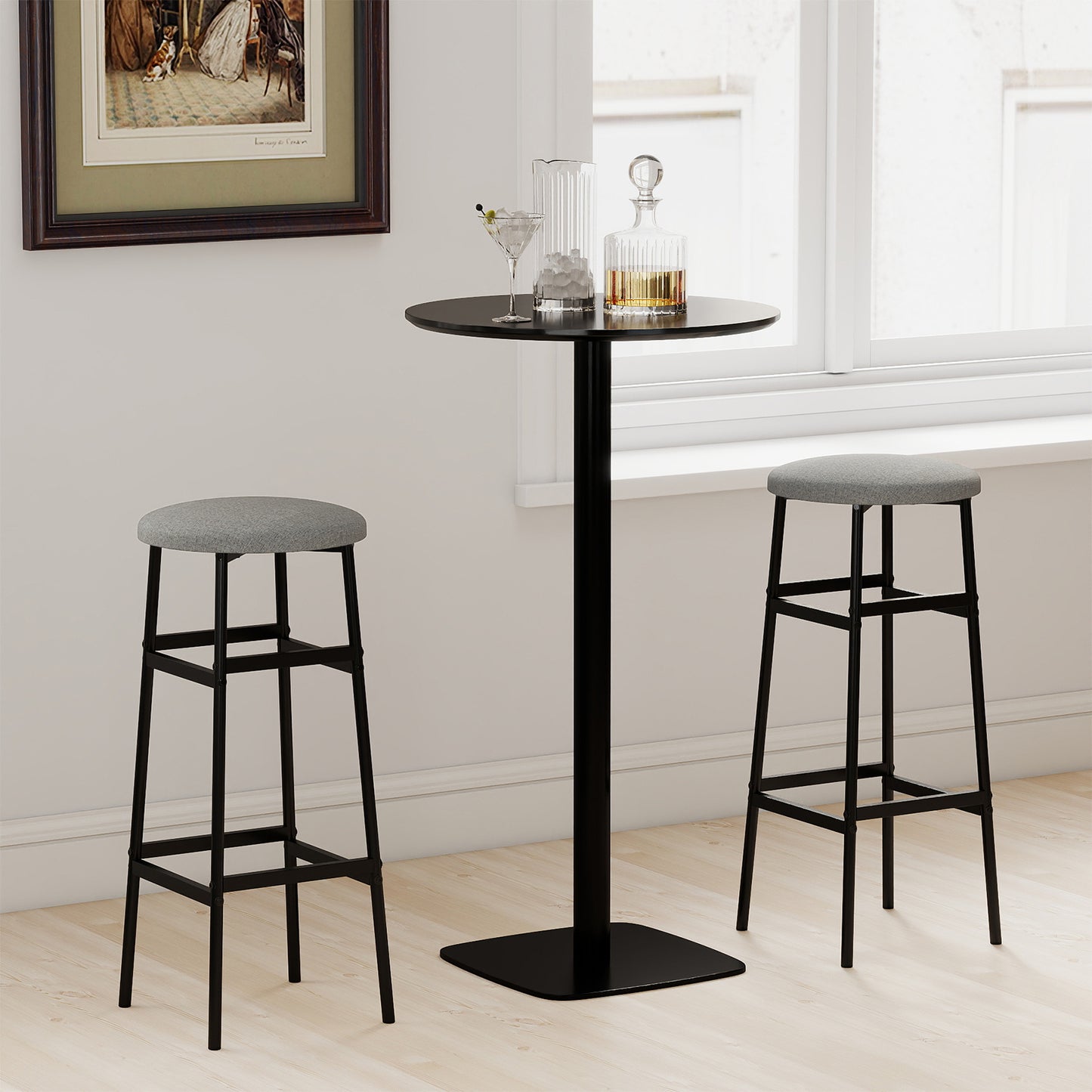 Metal Frame Bar Stools Set of 2, Gray, Black Bar Stools at Gallery Canada
