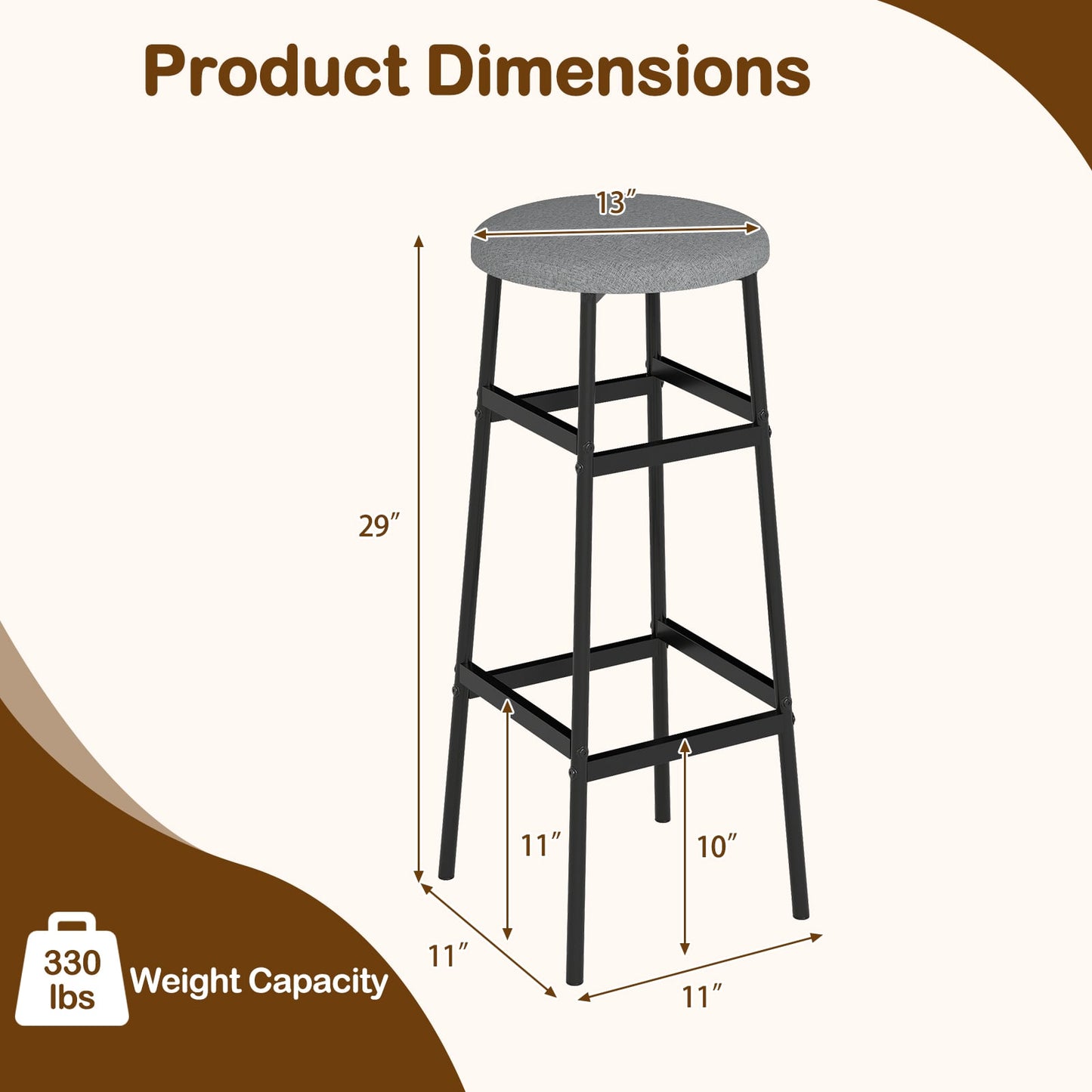 Metal Frame Bar Stools Set of 2, Gray, Black Bar Stools at Gallery Canada