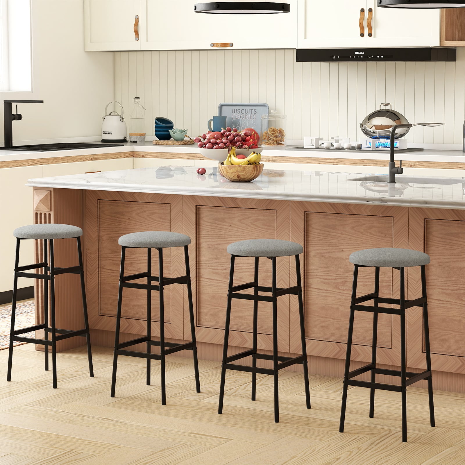 Metal Frame Bar Stools Set of 2, Gray, Black Bar Stools at Gallery Canada