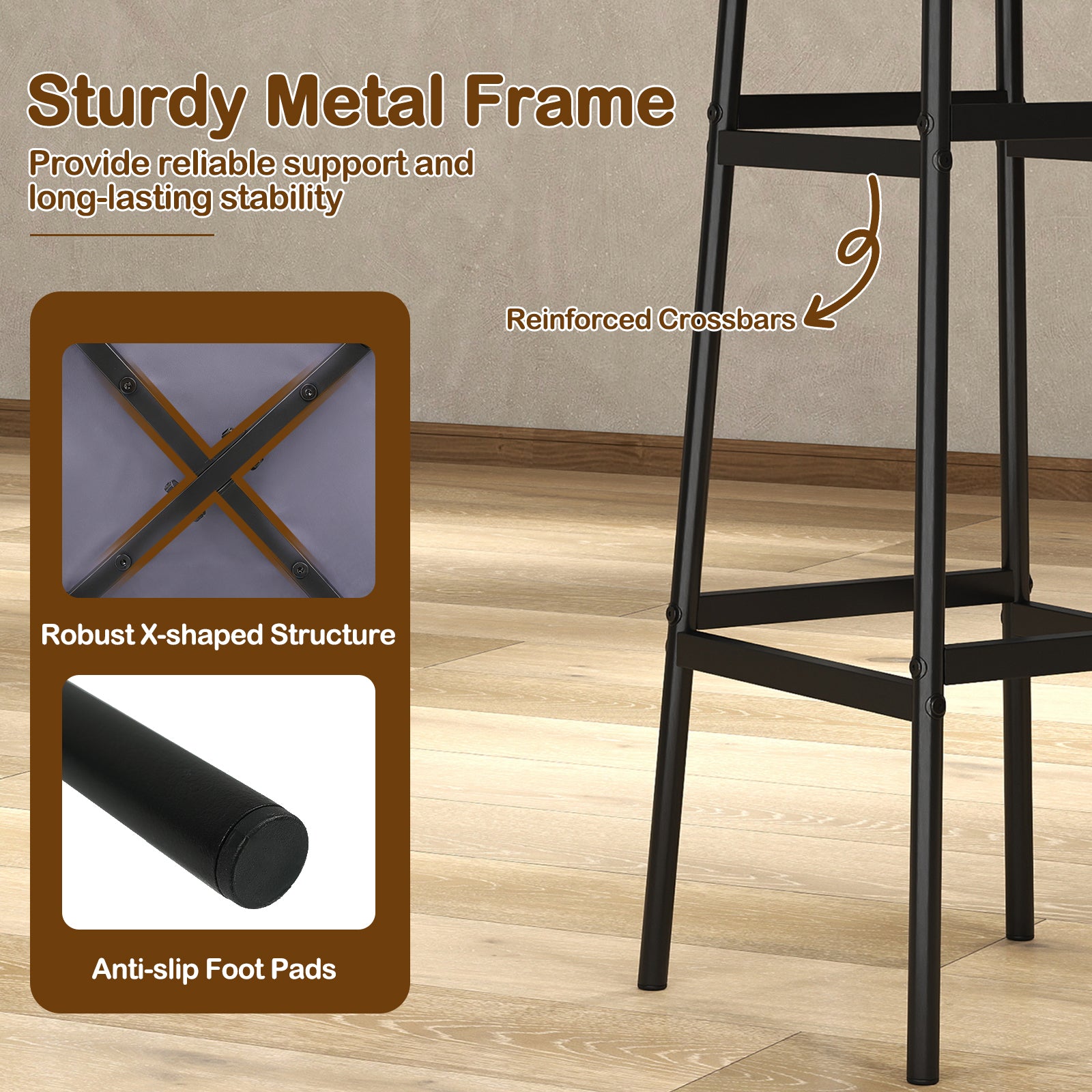 Metal Frame Bar Stools Set of 2, Gray, Black Bar Stools at Gallery Canada