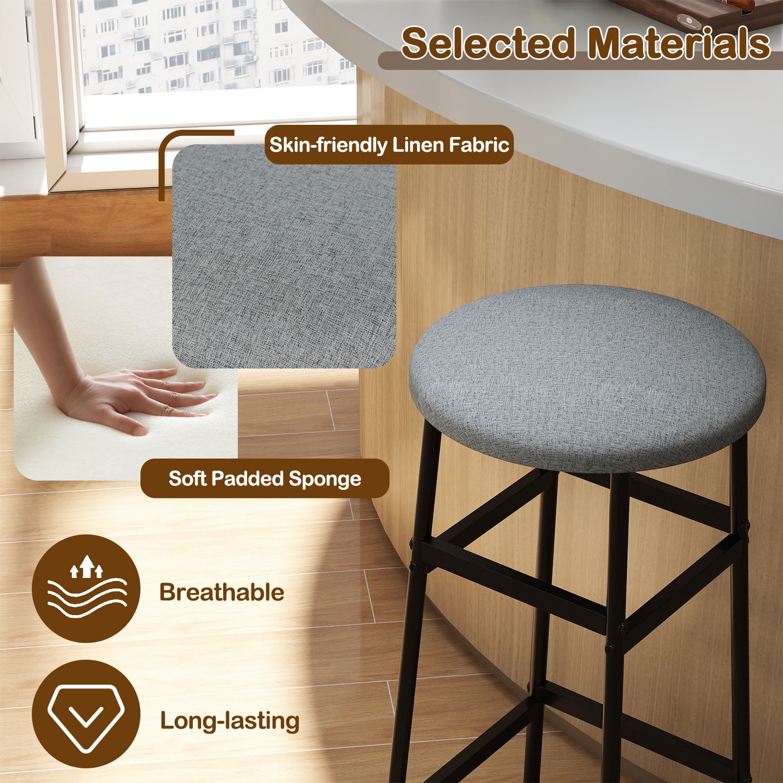 Metal Frame Bar Stools Set of 2, Gray, Black Bar Stools at Gallery Canada