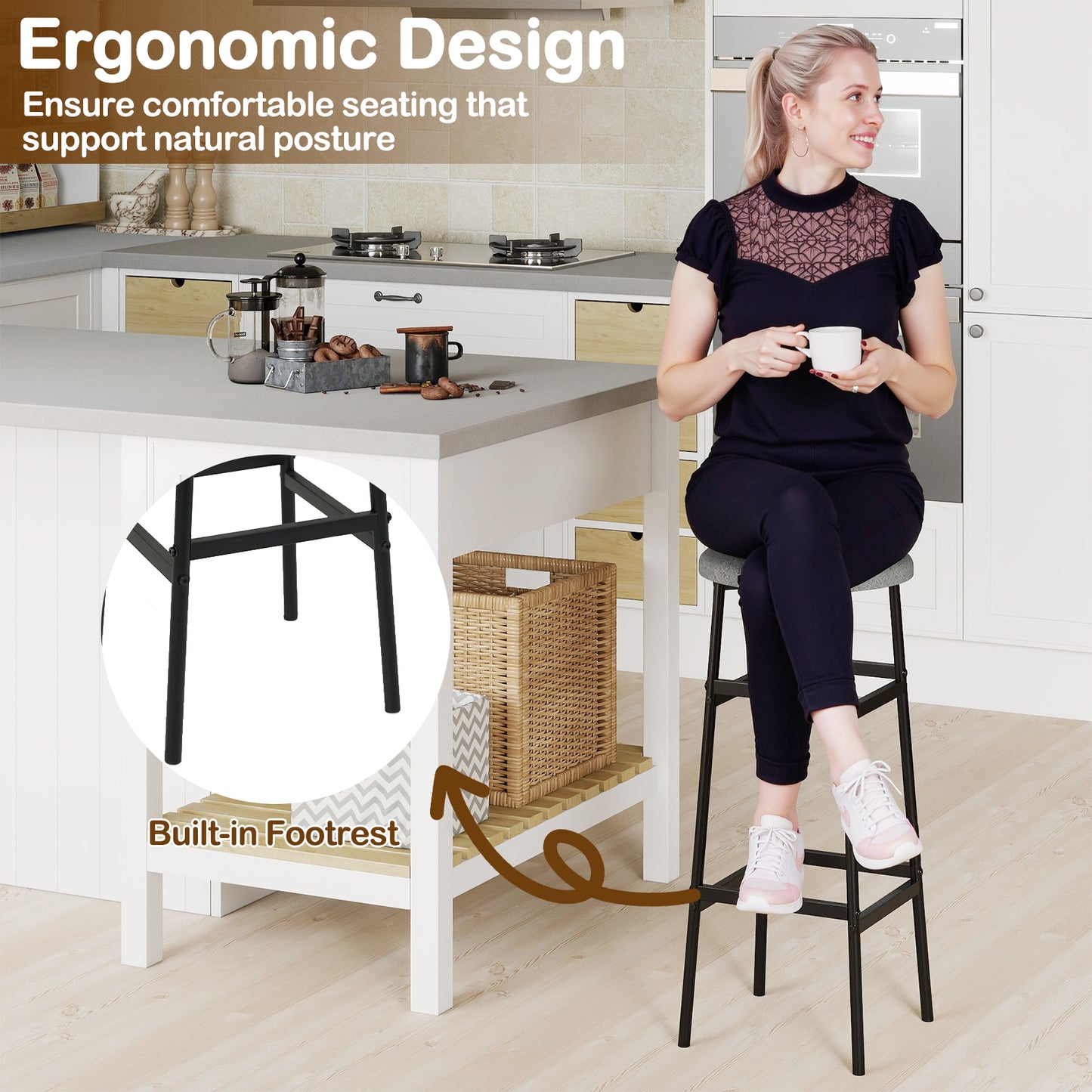 Metal Frame Bar Stools Set of 2, Gray, Black Bar Stools at Gallery Canada