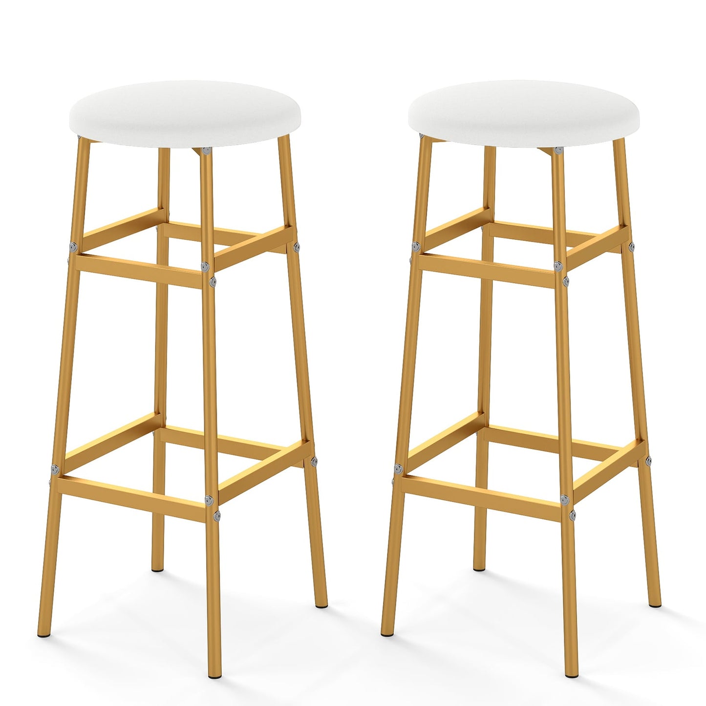 Metal Frame Bar Stools Set of 2, Golden, With Footrest, White Bar Stools White & Golden at Gallery Canada