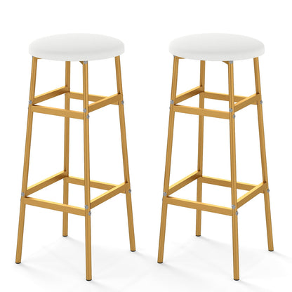 Metal Frame Bar Stools Set of 2, Golden, With Footrest, White Bar Stools White & Golden at Gallery Canada