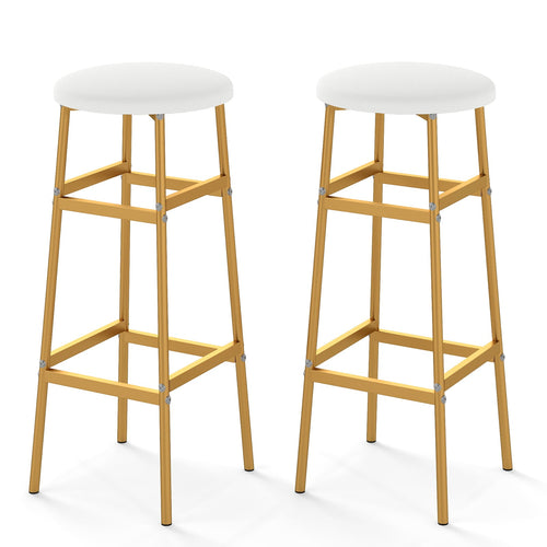 Metal Frame Bar Stools Set of 2, Golden, With Footrest, White