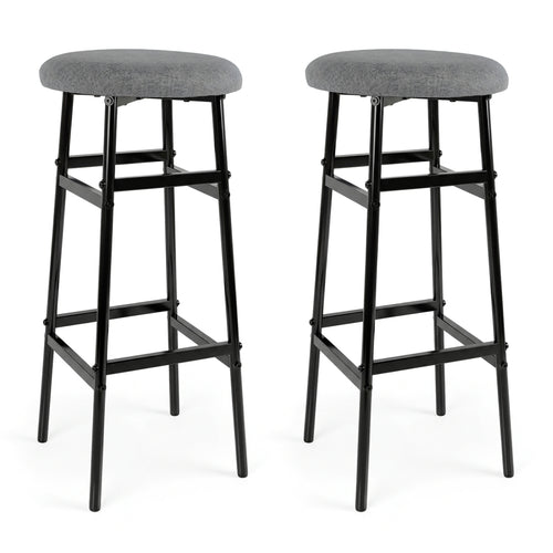 Metal Frame Bar Stools Set of 2, Gray, Black