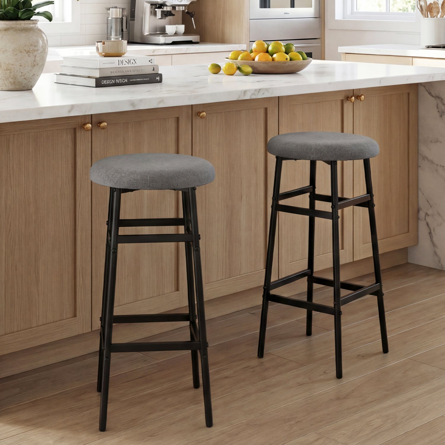 Metal Frame Bar Stools Set of 2, Gray, Black Bar Stools at Gallery Canada
