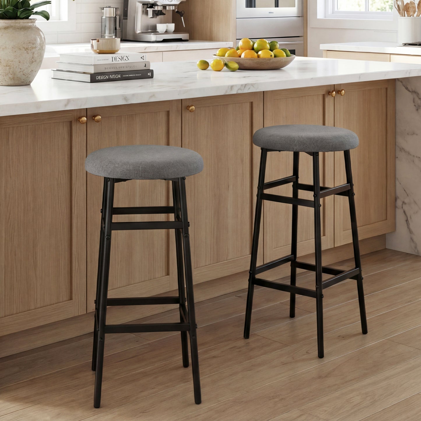 Metal Frame Bar Stools Set of 2, Gray, Black Bar Stools at Gallery Canada