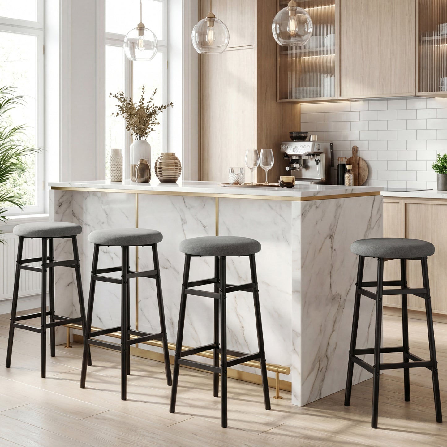 Metal Frame Bar Stools Set of 2, Gray, Black Bar Stools at Gallery Canada
