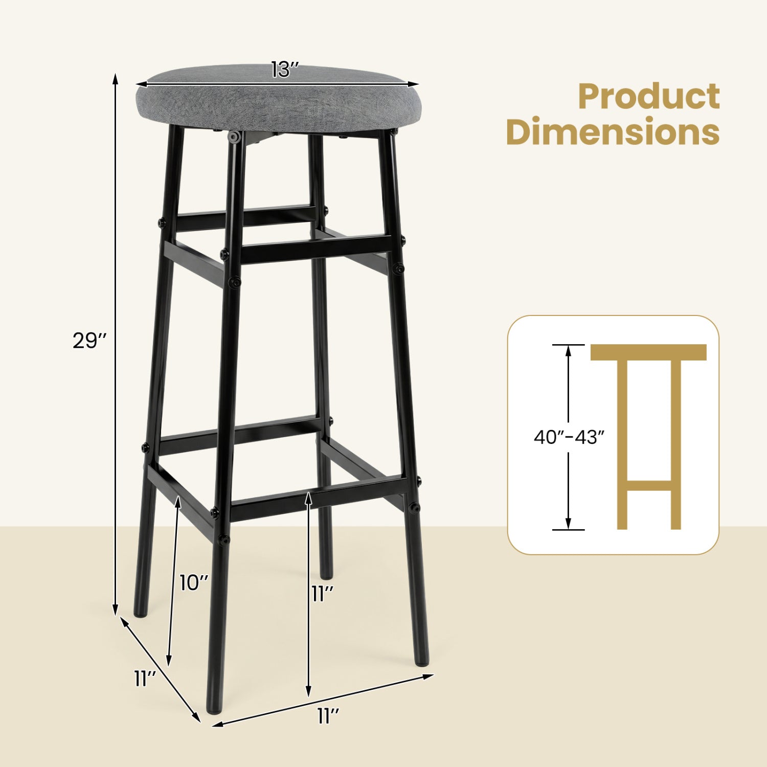Metal Frame Bar Stools Set of 2, Gray, Black Bar Stools at Gallery Canada