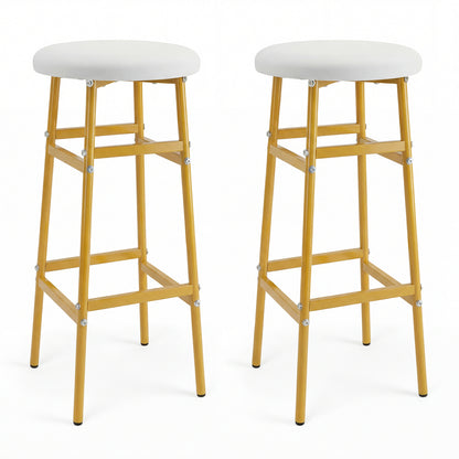 Metal Frame Bar Stools Set of 2, Golden, With Footrest, White Bar Stools White & Golden at Gallery Canada