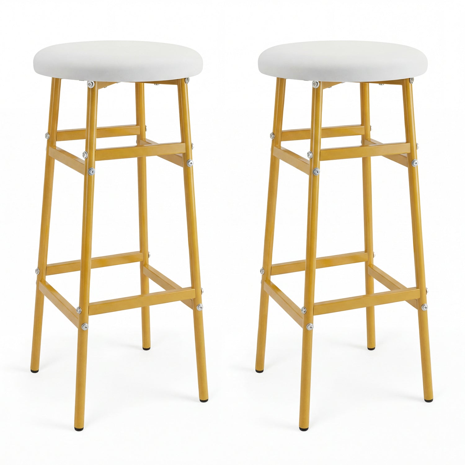 Metal Frame Bar Stools Set of 2, Golden, With Footrest, White Bar Stools at Gallery Canada