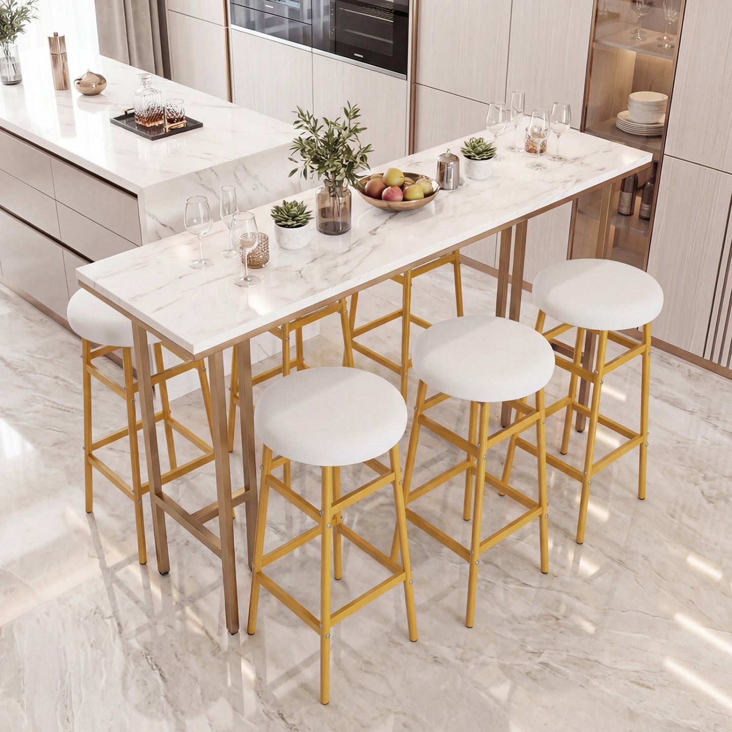 Metal Frame Bar Stools Set of 2, Golden, With Footrest, White Bar Stools at Gallery Canada