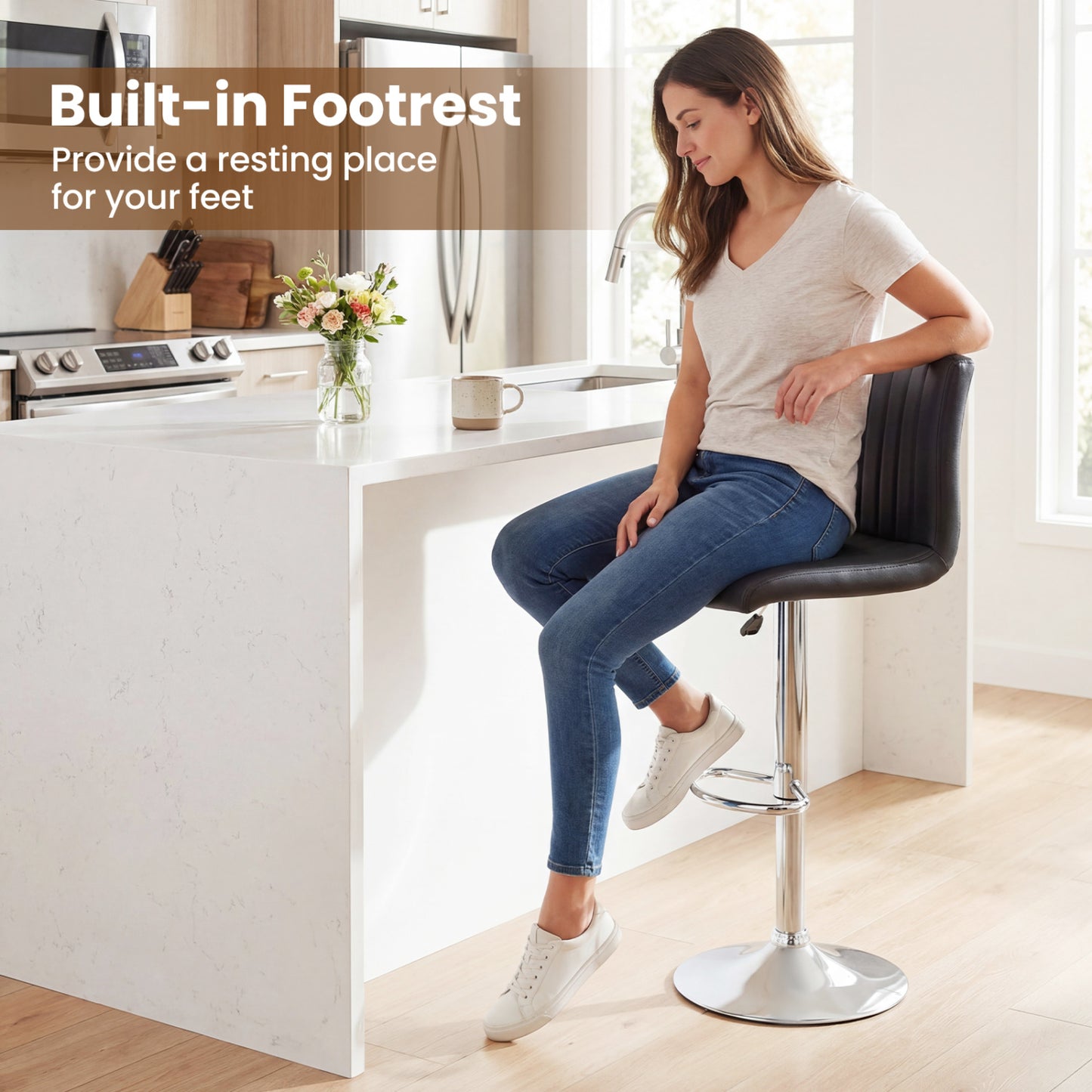 Adjustable Swivel Bar Stools Set Of 2, Black Bar Stools at Gallery Canada