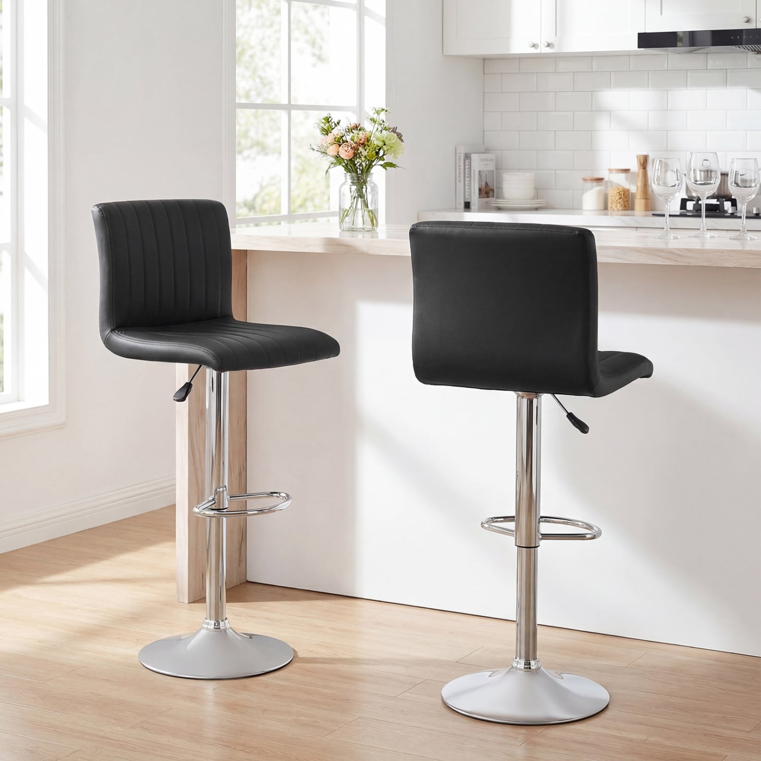 Adjustable Swivel Bar Stools Set Of 2, Black Bar Stools at Gallery Canada