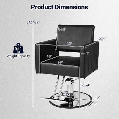 Barber Salon Chair, Hydraulic Pump, Adjustable Height, Black