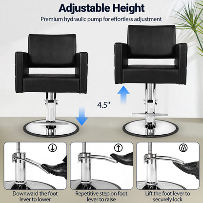 Barber Salon Chair, Hydraulic Pump, Adjustable Height, Black