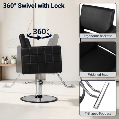 Barber Salon Chair, Hydraulic Pump, Adjustable Height, Black