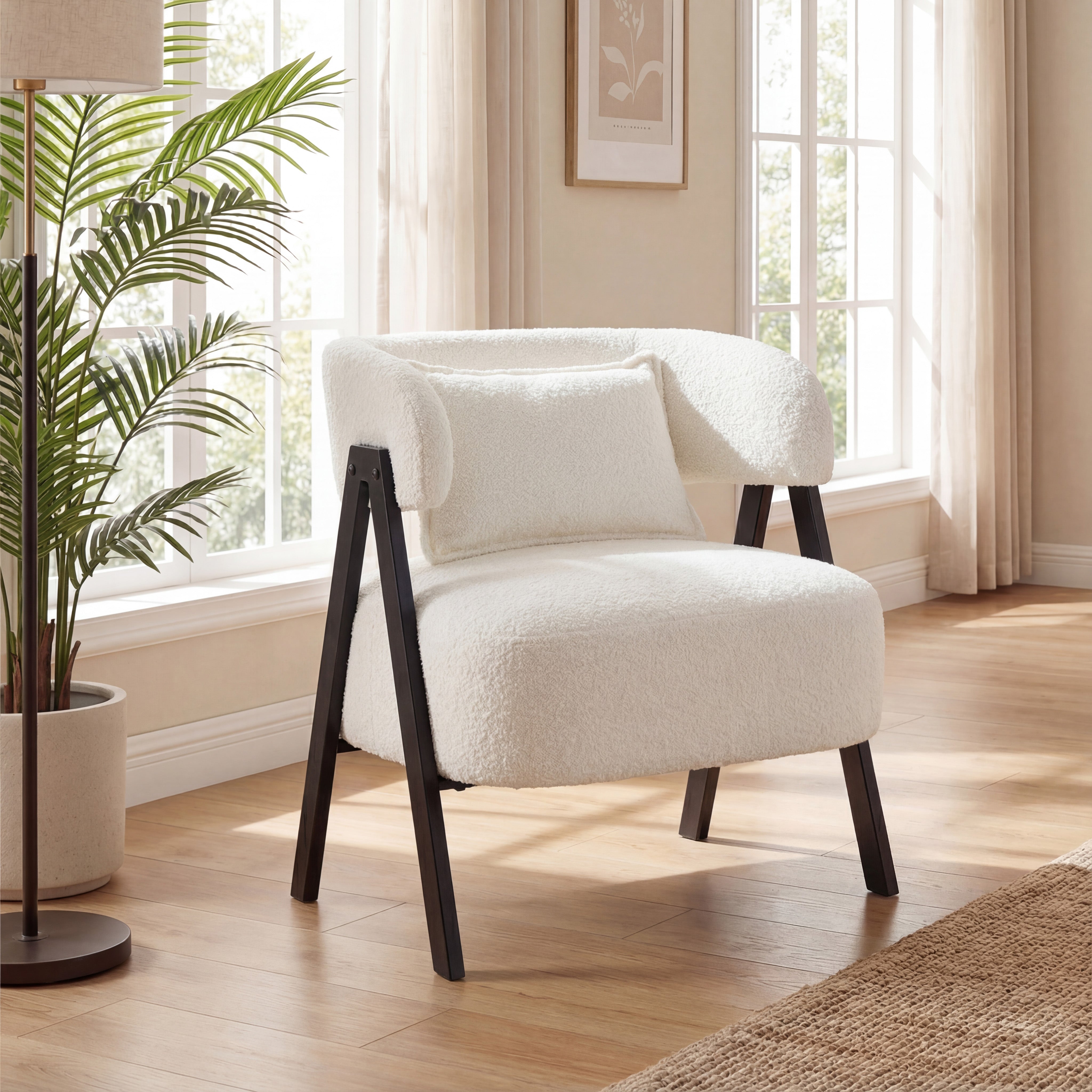 Barrel Accent Chair Faux Rabbit Fur Upholstered Armchair, White Accent Chairs at Gallery Canada