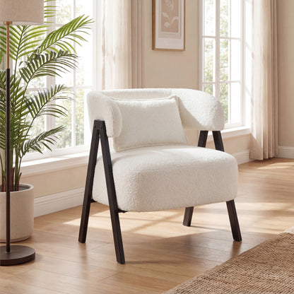 Barrel Accent Chair Faux Rabbit Fur Upholstered Armchair, White Accent Chairs at Gallery Canada