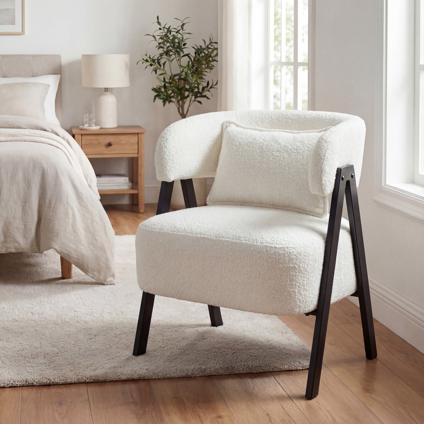 Barrel Accent Chair Faux Rabbit Fur Upholstered Armchair, White Accent Chairs at Gallery Canada